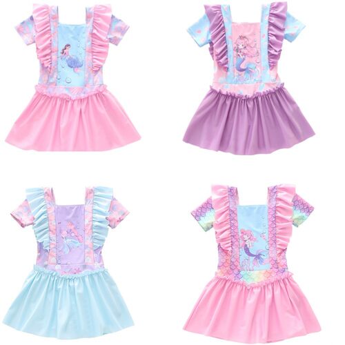新款儿童泳衣女女童连体小中大童美人鱼荷叶边泳装女童游泳衣