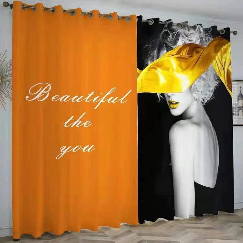 简约现代北欧ins网红个性女遮光成品落地窗帘定制隔断阳台背景布