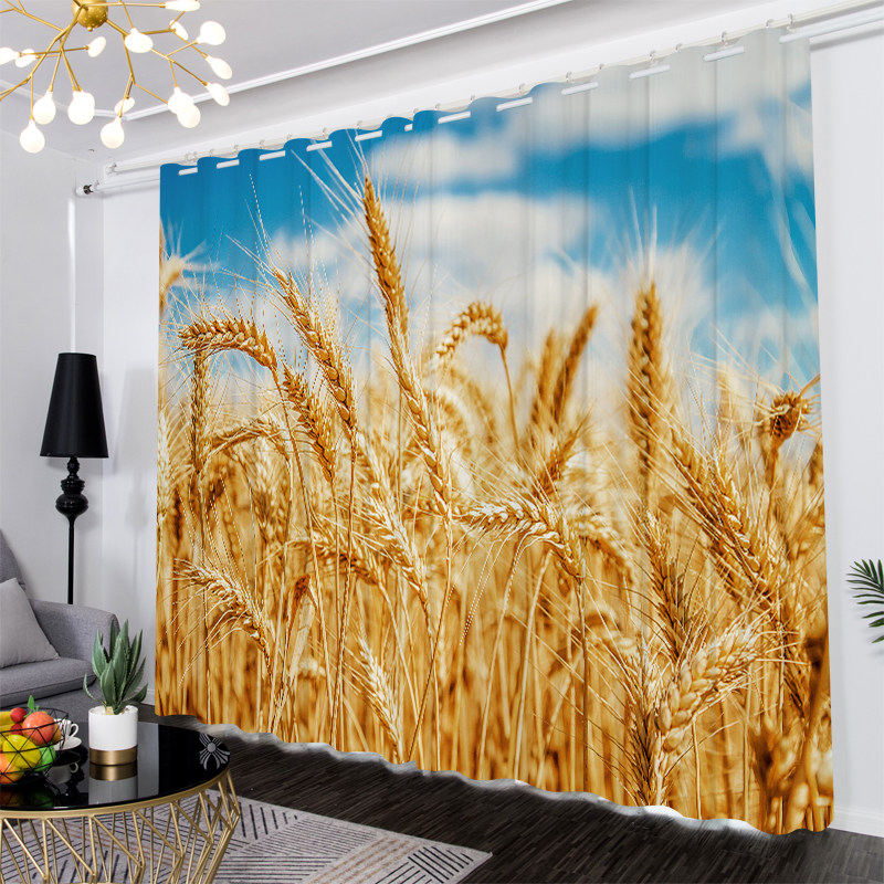 北欧ins田园金色麦田薰衣草加厚遮光成品窗帘定制卧室隔断背景布