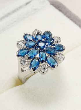 跨境速卖通热销饰品时尚多层花朵形首饰欧美流行手饰宝蓝锆石