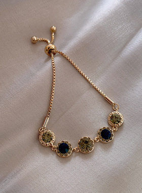 韩国东大门复古连体灰钻小众手链网红轻奢镶钻学生闺蜜个性手饰