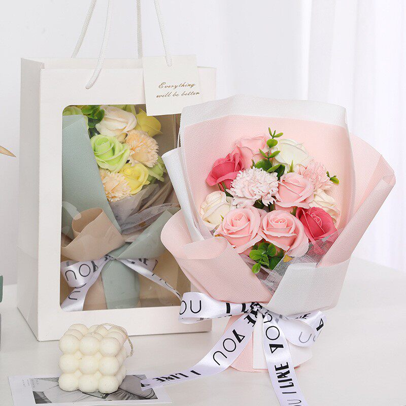 11朵香皂花玫瑰花束成品康乃馨母亲节礼物批發情人节手工仿真花束