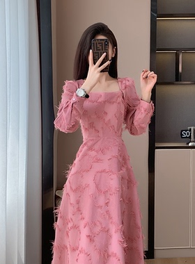 春装新款复古时尚气质温柔修身长裙高级感轻奢宴会礼服长袖连衣裙