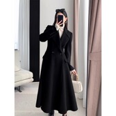 收腰显瘦宽松长款 大码 赫本风毛呢外套秋冬新款 过膝呢子大衣200斤