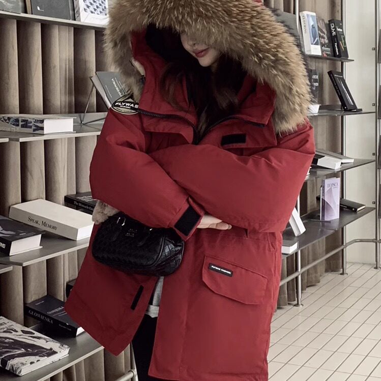 大码连帽羽绒外套抽绳收腰大毛领