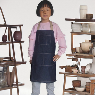 儿童画画围裙套袖 儿学生牛仔布罩衣美术小孩木工专用定制logo印字
