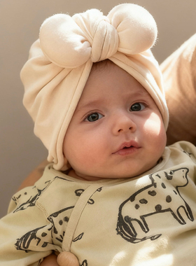 新生儿胎帽小月龄宝宝帽子春秋女宝蝴蝶结护卤门婴幼儿印度帽可爱