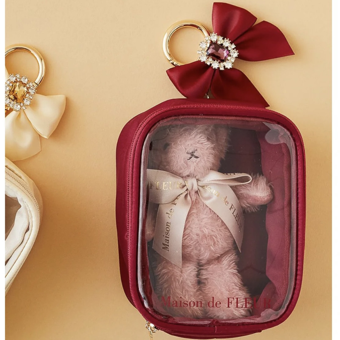 thumbnail for Japanese-Style Macaron Transparent Zipper Pouch Display Storage Bag with Bowknot Labubu Protective Case for Outings and Baby Photos
