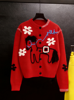 过新年红色本命年喜庆马年圣诞毛衣女装针织衫外套2026新款冬衣服