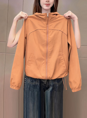 户外运动风连帽拉链防晒服女夏季新款长袖橙色显瘦百搭高级感外套