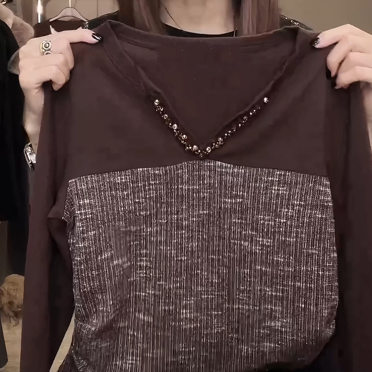 2026秋冬新品复古洋气拼接长袖t恤女咖色绑带设计感内搭打底上衣,女装/女士精品,大码内搭,淘宝优惠券,粉丝福利购,淘宝优惠卷