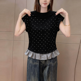 黑色波点荷叶边飞飞袖t恤女2026夏季新品韩系显瘦洋气百搭上衣潮