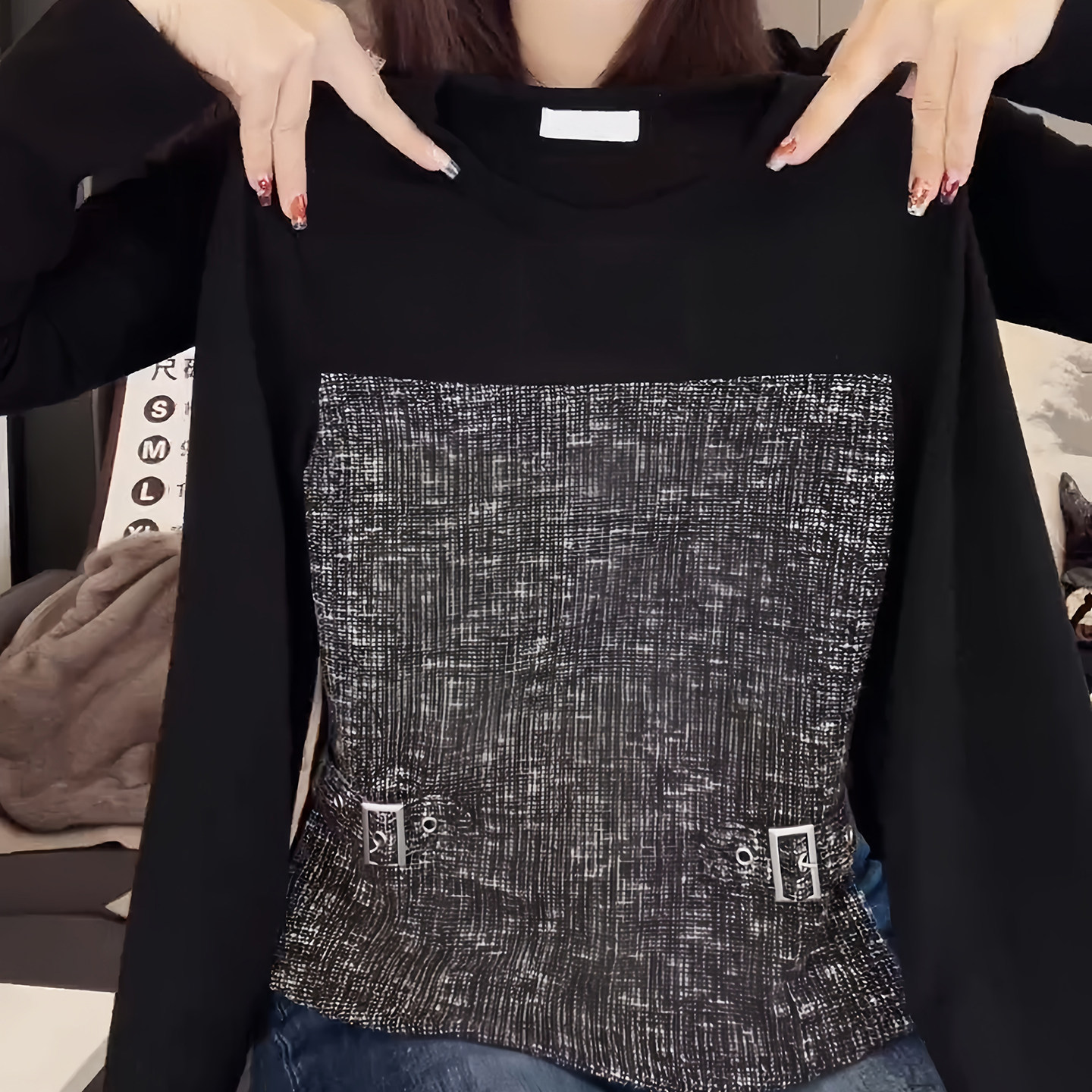 洋气时尚拼接假两件设计长袖t恤