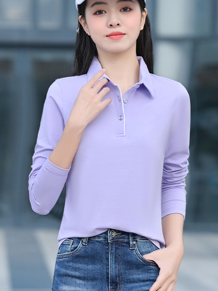 COTTON NEW LONG-SLEEVED POLO SHIRT T WOMENS LOOSE LAPELS BRAND LOGO CUSTOM WORKWEAR CASUAL TOP TREND