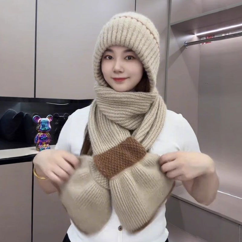 帽子围巾一体女冬季加绒加厚