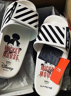 李宁夏季米奇联名男女情侣魔术贴防滑凉拖鞋AGAP004/AGAS022|010