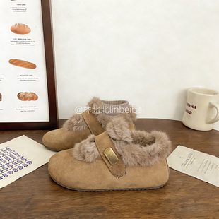 林北北复古增高保暖厚底雪地棉鞋女冬加绒加厚外穿毛毛勃肯鞋子