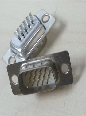 D-SUB传统端子VGA15P公头连接器 三排焊线杯口圆针半金锡蓝黑白色