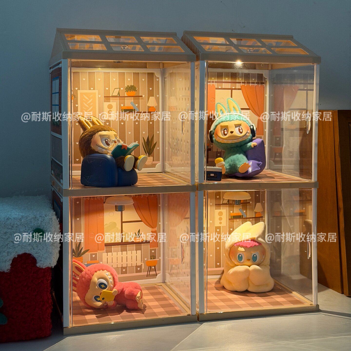 拉布布凌晨一点盲盒造景材料包收纳展示架泡泡玛特手办造景展示盒图片
