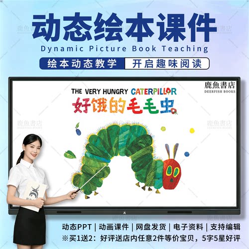 好饿的毛毛虫：动态绘本PPT3‑6岁小班科学儿童电子版课件