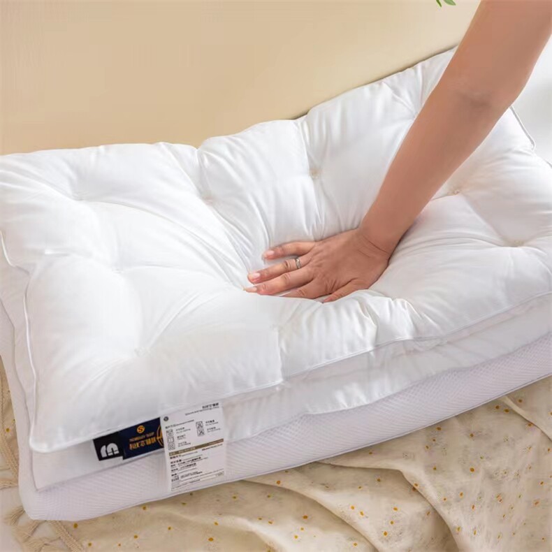 仿鹅绒双层高弹酒店枕羽丝绒护颈分区抑菌防螨定型高枕蓬松柔软枕