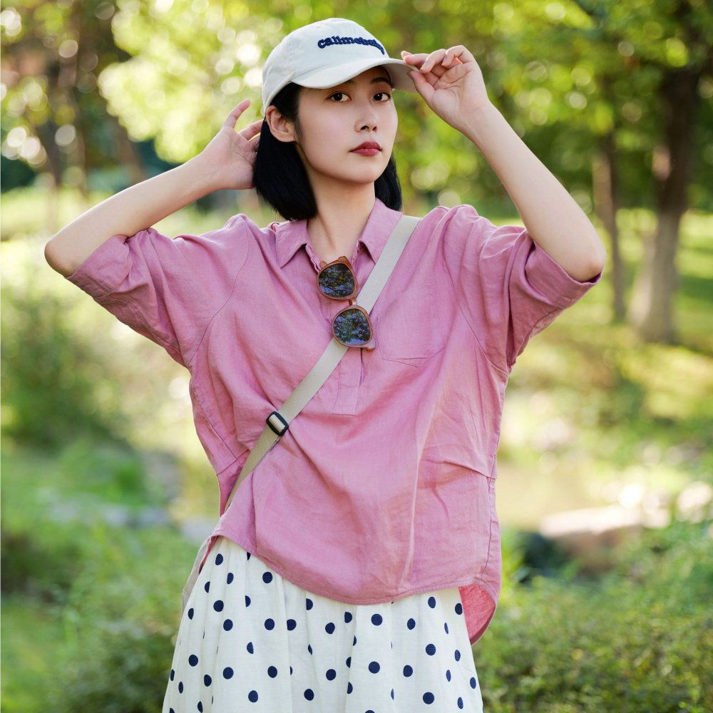 夏季纯亚麻透气显瘦女衬衫