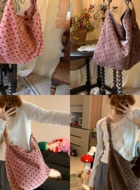 iFHHee 复古可爱 原创 两色丝绒波点 大号调节系带包包 好质感！