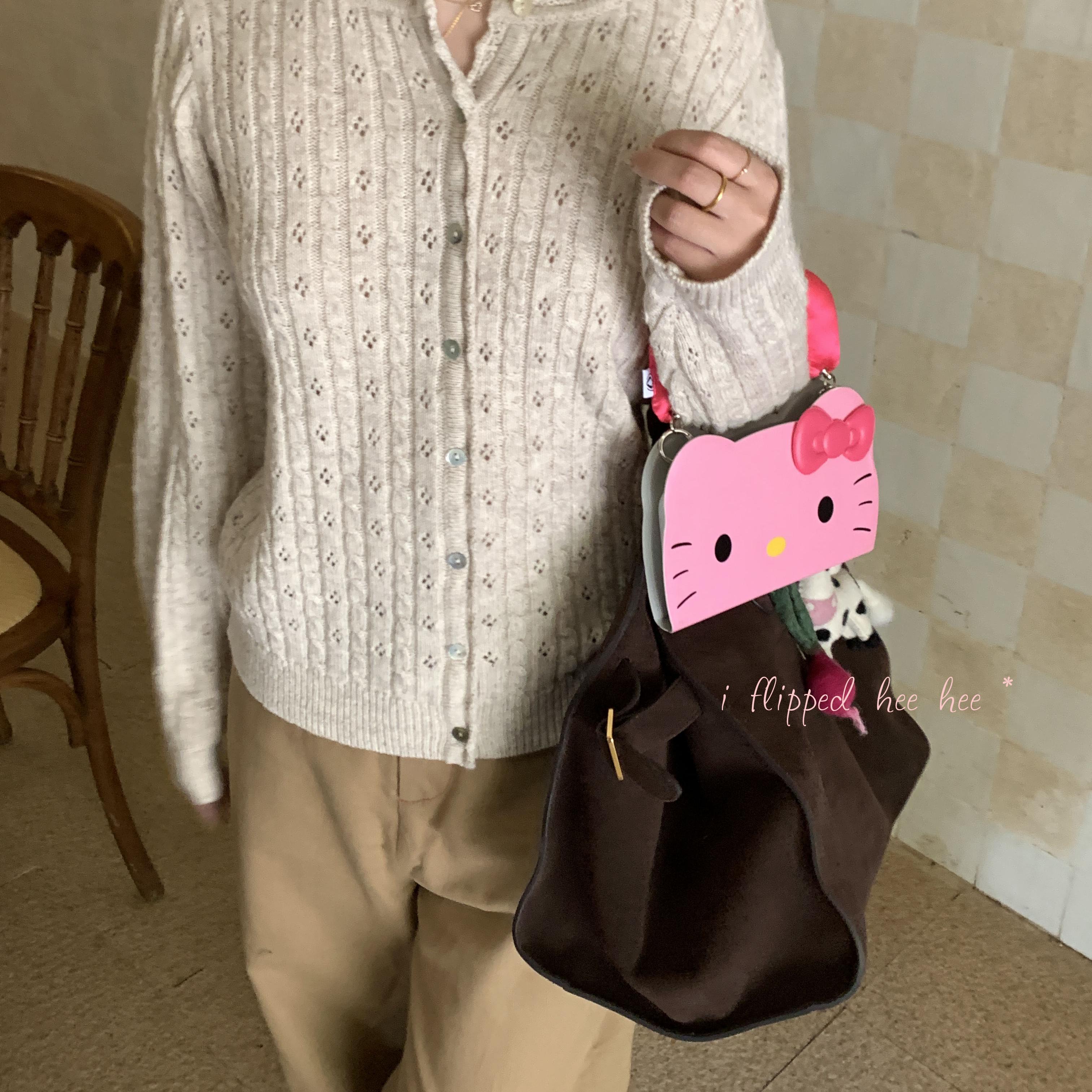 iFHHee 浅芝色 柔软好搭～少女清纯感花边领口 含羊毛小开衫