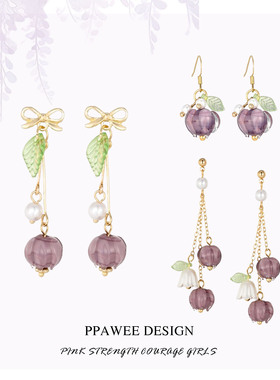 PPAWEE自制仲夏紫藤花朵耳饰紫色小众独特耳环仙气新中式耳钉长款