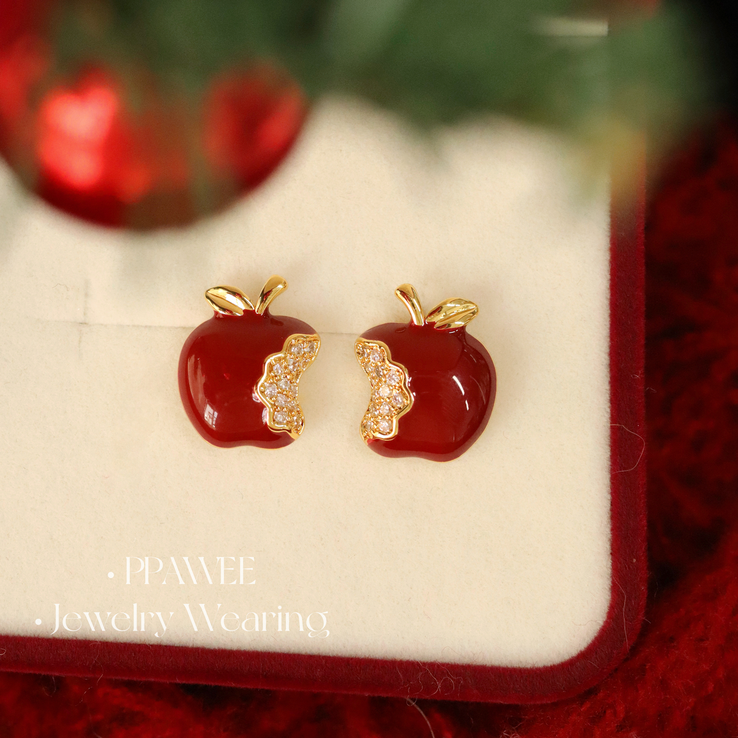 有点甜|咬一口苹果圣诞节耳钉小巧精致红色耳饰2025新款爆款耳环