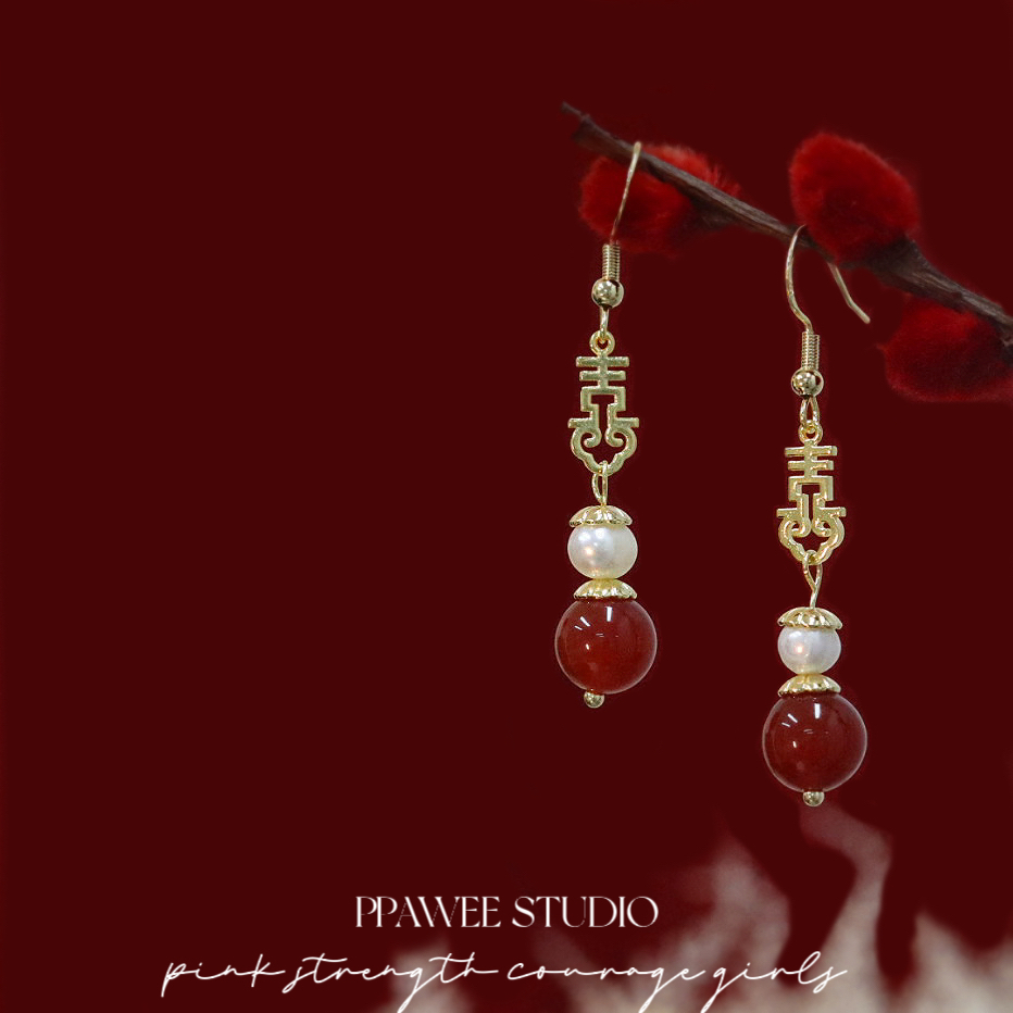 新中式中国结风喜字新娘耳饰