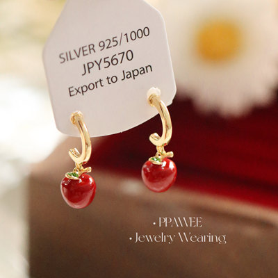 一颗苹果|红色珐琅精致耳饰日常气质吊坠耳环圣诞节小众独特耳钉