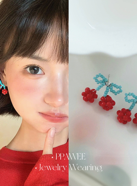 海盐樱桃|适合夏天的红色串珠耳环独特绝美耳饰女可爱蝴蝶结耳钉