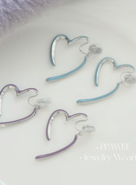 灵动甜心|蓝色爱心蚊香盘耳夹女无耳洞新款耳饰绝美精致夏天耳环