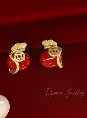 钱多多|红色中式国风福袋耳饰设计感小众耳钉小巧精致过新年耳环