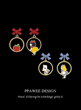 在逃白雪公主耳环红色设计感蝴蝶结不对称耳饰蚊香盘耳夹女无耳洞