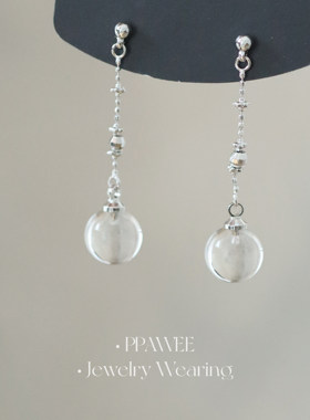 冰岛气泡|白色水晶清冷感耳饰女夏长款几何吊坠耳环气质流苏耳钉