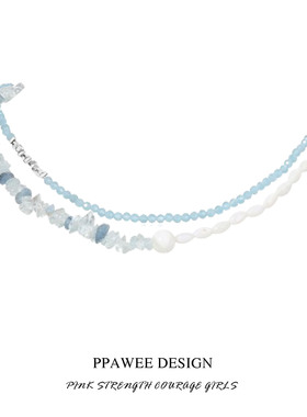 PPAWEE海盐蓝天然石贝壳珠气质叠戴项链夏天小清新蓝色ins锁骨链