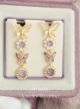 绮丽梦蝶|紫色蝴蝶锆石耳钉2026新款爆款高级感耳环流苏法式耳饰