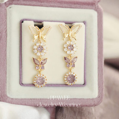 绮丽梦蝶|紫色蝴蝶锆石耳钉2026新款爆款高级感耳环流苏法式耳饰