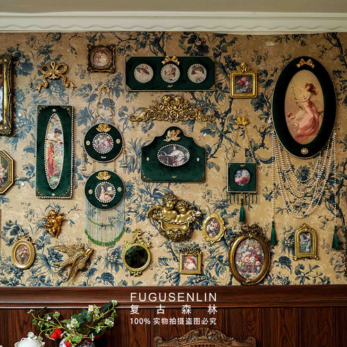 法式复古手作墨绿丝绒照片墙轻奢画框壁挂民宿装饰咖啡馆氛围装饰