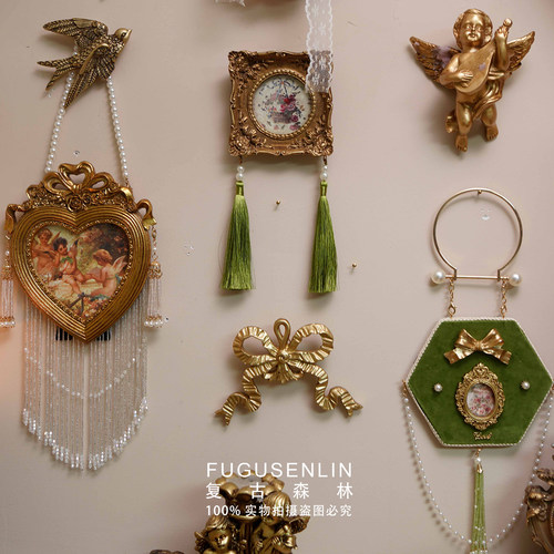 法式复古宫廷风轻奢手作绿丝绒相框流苏画框家居摆件装饰雕花壁挂