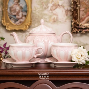 马卡龙色立体浮雕陶瓷咖啡杯碟壶水果红茶下午茶具整套礼盒 欧法式