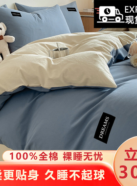 纯棉床上四件套秋冬床单床笠款水洗棉全棉被套2024新款学生宿舍三