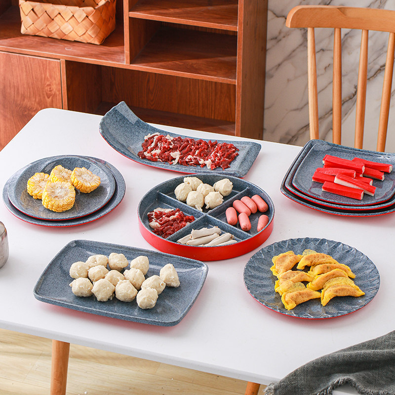 若炫密胺仿瓷餐具双色火锅拼盘牛羊肉蛋饺丸类蔬菜盘饭店炒菜盘花