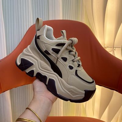 霸王花女鞋老爹鞋女春季新款松糕鞋欧洲站潮鞋子厚底内增高女鞋