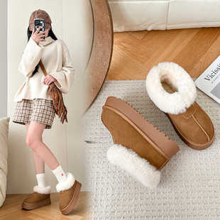 皮毛一体厚底雪地靴秋冬季真皮2025新款防滑保暖羊毛棉鞋女短靴子