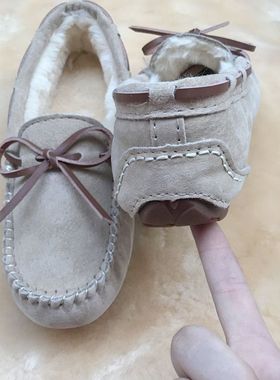 真皮一脚蹬2025冬新款豆豆鞋女加绒加厚防滑棉瓢鞋孕妇妈妈平底鞋