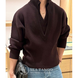 V风格 25FW潮牌B 双层V领假两件羊毛混纺毛衣慵懒针织衫 放心拍