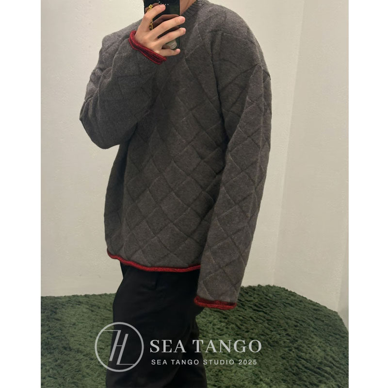 【放心拍】25FW时装潮牌B/V风格编织提花羊绒混纺毛衣潮流针织衫